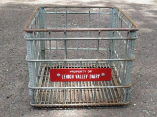 Vintage Porcelain Lehigh Valley Dairy Metal Milk Crate Allentown Pa Sign