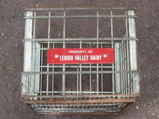 Vintage PORCELAIN Lehigh Valley Dairy Metal Milk Crate Allentown Pa Sign 2