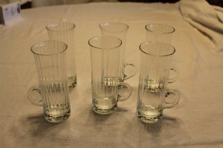 Set Of 6 Vintage Irish Coffee Glasses With " C " Type Handle Swirl Pattern