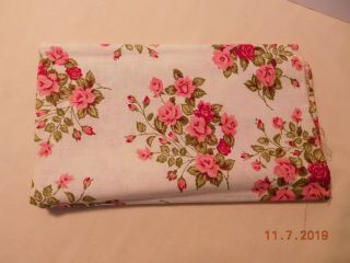 Vintage Open Feedsack Feedbag Quilt Fabric Red Pink Roses Green Leaves 44” X 38”