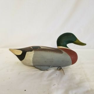 Vintage 1975 Signed Jim Pierce Full Size Carved Wood Mallard Drake Duck Decoy