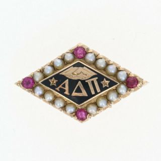 Alpha Delta Pi Badge - 10k Yellow Gold Pearls Rubies 1947 Vintage Sorority Pin