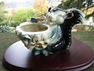 Vintage Ceramic Porcelain Skunk Planter W/ Gold Trim & Sunflowers 5.  5 X 3.  0”