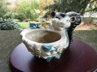 Vintage Ceramic Porcelain Skunk Planter w/ Gold Trim & Sunflowers 5.  5 x 3.  0” 3