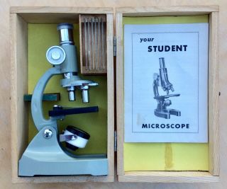Vintage Regent 50x,  100x & 300x Student Microscope In Wooden Case With 6 X Slide