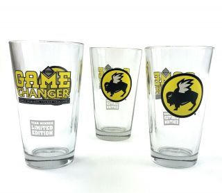 Buffalo Wild Wing Glasses (3 Glass Set) Beer Drink Bar 16oz Game Changer Ltd Ed