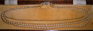 Vintage Deco Double Strand Cultured Pearl Necklace 9ct White Gold Diamond Clasp