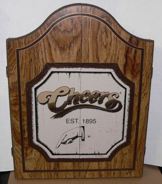 Vintage Cheers 1980s Dart Board W/ Wall Case,  6 Steel Darts,  Very Cool Gift,  Vgc