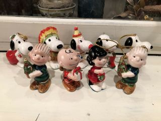 9 Vintage Snoopy Peanuts United Feature Syndicate Ceramic Ornaments 1950 - 1966