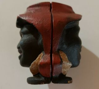 Vintage Cast Iron Black Americana Memorabilia Boy Double Sided Face Bank