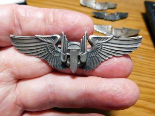 Usaaf Three Inch Sterling Silver Air Gunner Wing Marked Sterling By Ober