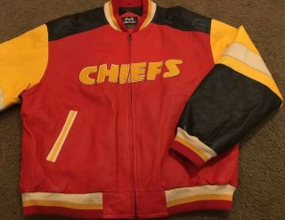 Vintage Kansas City Chiefs Leather Jacket Nfl Football Mens 2xl Xxl Mirage 1995