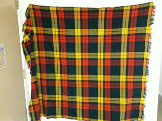 Vtg Amana Woolen Mills Throw Blanket Red Yellow Black Plaid 56 X 64 Made In Usa