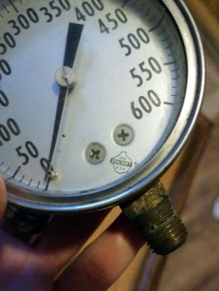 Vintage Ashcroft Pressure Gauge w/ Orig Box & Fitting Steampunk Art Double Screw 2