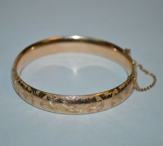 Vintage Aag Gold Filled Hinged Bangle Bracelet With A Floral Design