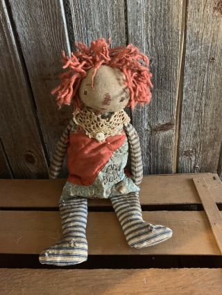Primitive Annie Doll Worn Torn And Grungy Folk Art Doll Old Quilt Body