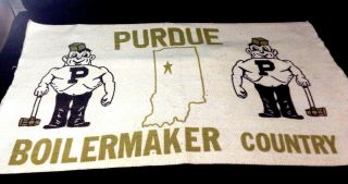 Vtg Purdue University Boilermaker Country P Indiana Throw Tapestry Blanket Woven