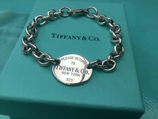 Authentic Silver Please Return To Tiffany & Co.  Oval Tag Charm Pendant Bracelet