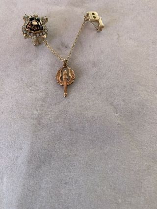 Fine Estate Jewelry Zeta Tau Alpha Sorority Badge Lapel Pin 10kt Gold Rare Opal
