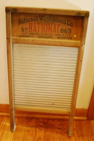 Antique Vintage National Washboard Co.  865 Laundry Washboard Wood/glass