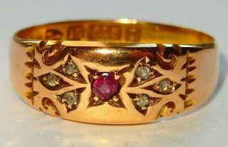 Pretty Victorian 15ct Gold Ruby And Diamond Ring H/m Chester 1894
