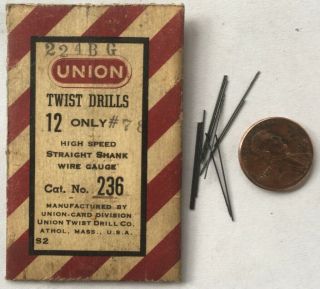 Vintage Union Twist Drill Co Packet Of 12 Drills Wire Gage 78 Drills Athol Ma