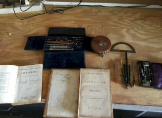 Antique Survey Tools Drafting Beam Compass In Cases - Elliot Pittsburgh