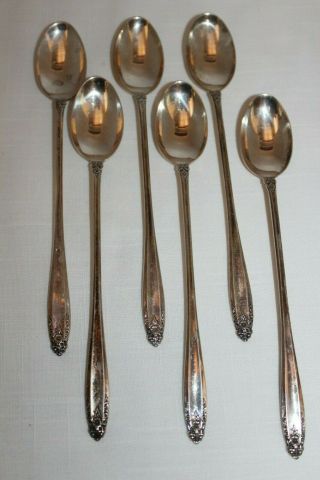 6 Iced Tea Spoons Vintage International Sterling Silver Flatware Prelude 7 1/2 "