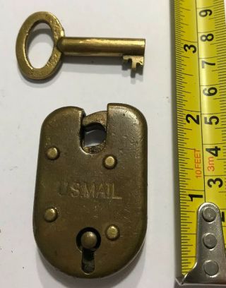Vintage Brass U.  S.  Mail Bag Lock W/ Key