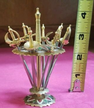 9 Piece Vintage 1960s Toledo Spain Miniature Brass Cocktail Skewer Swords Set