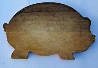 Vintage Handmade Wood Pig Cutting Board Unique Use Marks Country Kitchen