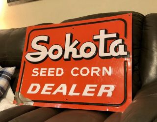 Rare Sokota Seed Corn Dealer Sign Embossed Presco 6 77 Single Sided Farm