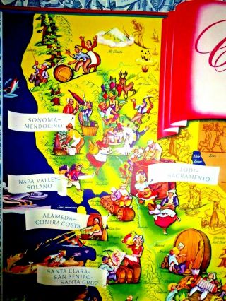 VINTAGE LOVELY CARTOON MAP WINE MAP OF CALIFORNIA BY RUTH TAYLOR w/ FLYER c.  1945 3