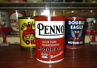Vintage Metal Full Penno Motor Oil Metal Oil Can - 1 - Quart