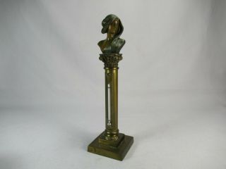 Antique 1920s Art Nouveau Maiden Bust Painted Metal & Bronze Desk Thermometer