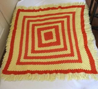 Vintage 1970s Handmade Yellow And Orange Afghan Crochet/knit Throw Blanket
