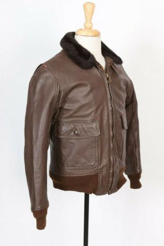 Vintage 70s Usn Us Navy G - 1 Goatskin Leather Flight Bomber Coat Jacket Usa 38