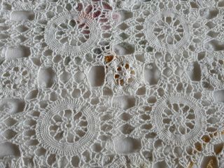 Vintage Lt Ivory Hand Crochet Cotton Tablecloth 55x66 Couple Spots
