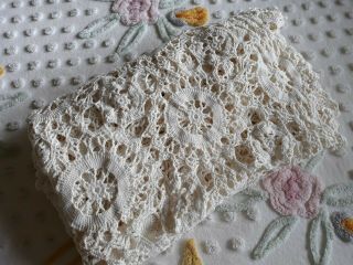 Vintage Lt Ivory Hand Crochet Cotton Tablecloth 55x66 Couple Spots 2