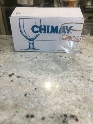 Chimay Beer Glasses Silver Rim,  Stemmed Goblet Set Of 6