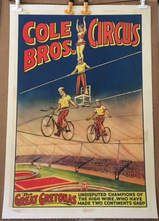 Cole Bros Circus Poster - Great Gretonas - 1940s Erie Litho - 1 - Sheet