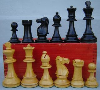 Vintage Large 4”,  French Lardy Staunton Chess Set In Wood Box France