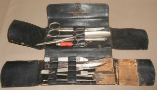 C1915 Antique Surgical Instruments Set In Case American Veterinary Supply Co.