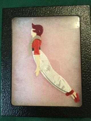 Vintage Lea Stein Jewelry Woman Tennis Player Or Diver Pin Brooch Paris Celluloi