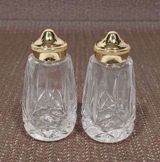 Vintage Cut Clear Glass Gold Metal Top Salt And Pepper Shakers