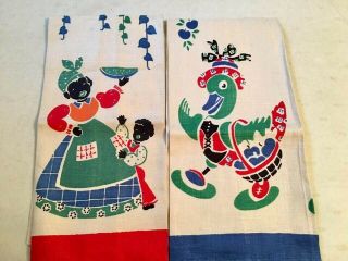 Vintage Black Americana Hand Painted Linen Tea Towels