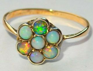 Early Victorian 18ct Gold And Silver Set Opal Daisy Ring Circa 1870
