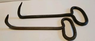 Set Of 2 Antique Vintage Wrought Iron Hay Bale/meat Hooks Farm Tools Primative