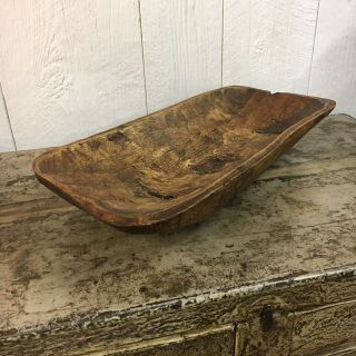 Primitive Carved Wooden Dough Bowl Trencher Long Skinny 19 1/2”