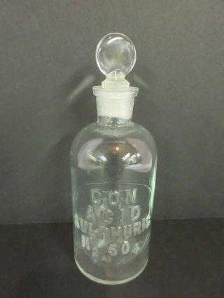 Acid Sulphuric H2 So4 Antique Apothecary Drug Store Bottle With Lozenge Stopper